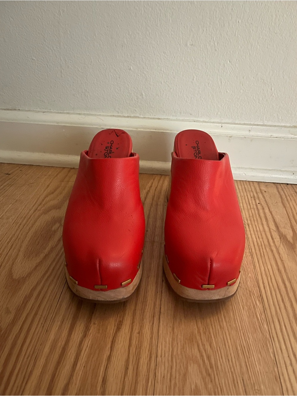 Charlotte Stone Red Leather Clogs
